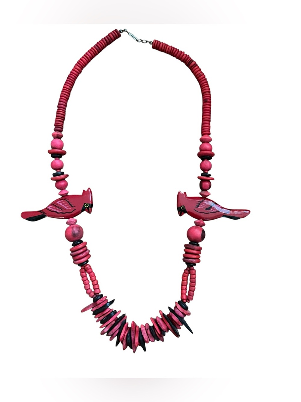 VTG Red Cardinal Wooden Bead Necklace  handcrafted statement St Louis Cardinals